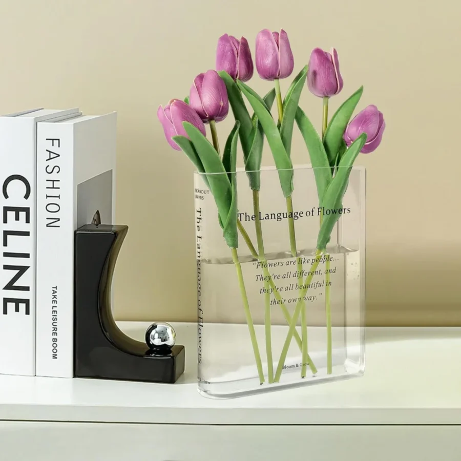 Vase livre en plastique transparent, coins arrondis