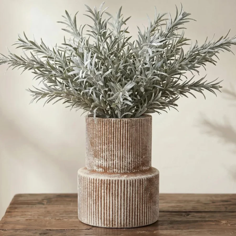 Vase nervuré en céramique effet vieilli, 18 cm