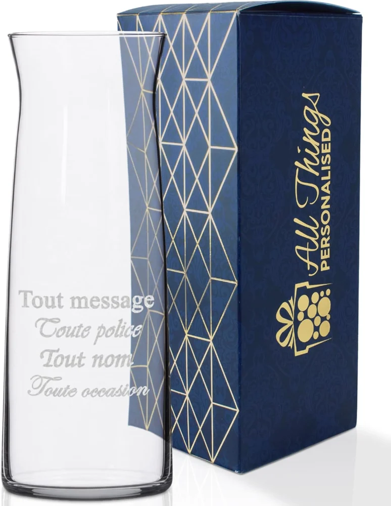Vase oblong en verre transparent gravé, 25 cm, coffret