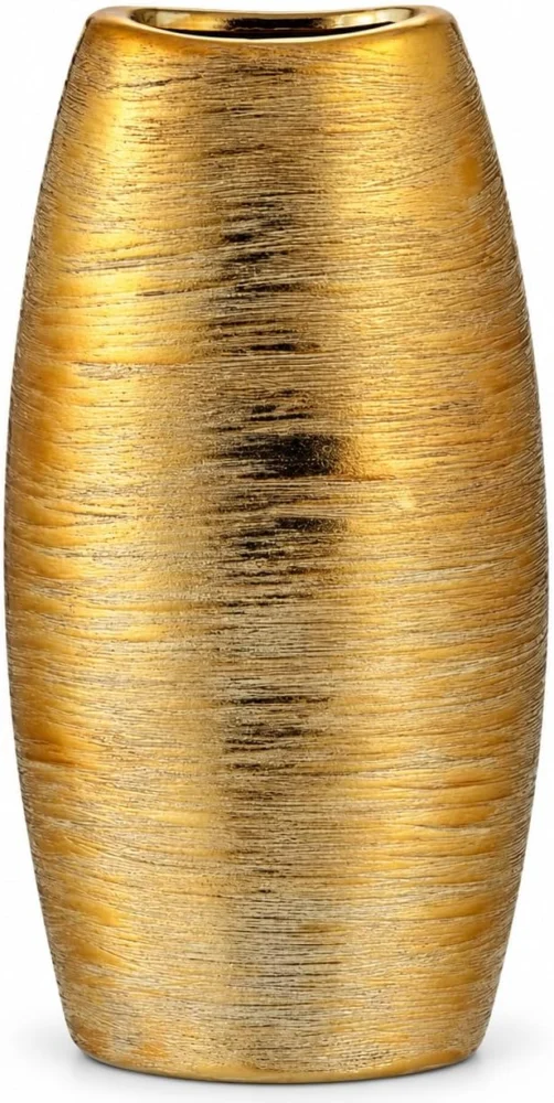 Vase ovale en grès doré, format plat 25 x 12 cm