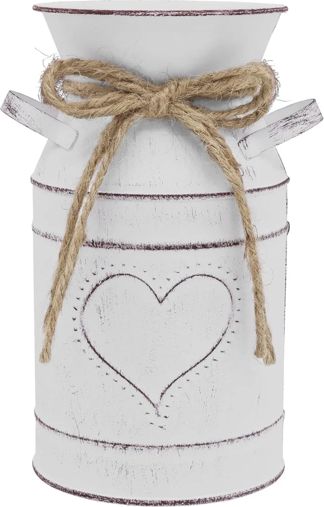 Vase pichet cœur en métal blanc, avec poignée, 19 cm