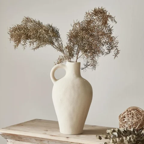 Vase pichet ovale en céramique beige, 25,4 cm