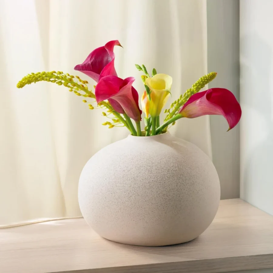 Vase rond en céramique blanche, 13 cm, fait main