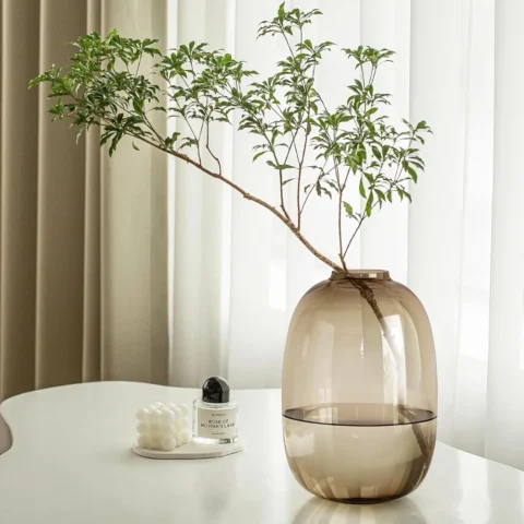 Vase rond en verre marron transparent, 25 cm