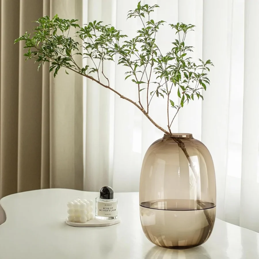 Vase rond en verre marron transparent, 25 cm