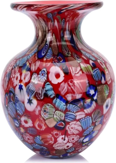 Vase rond en verre soufflé rouge, fait main
