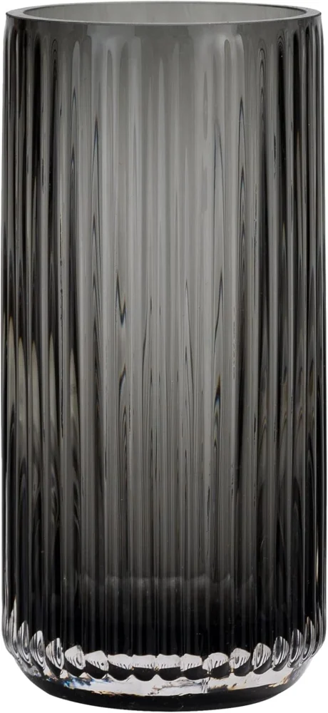 Vase rond rayé en verre soufflé, gris, 19 cm