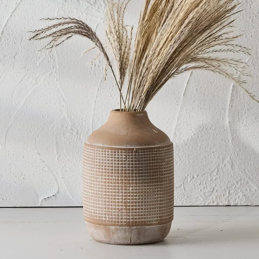 Vase rustique en céramique beige sablé, 18,8 cm
