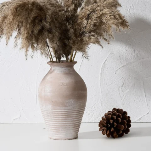 Vase rustique en terre cuite blanchie, 23,4 cm