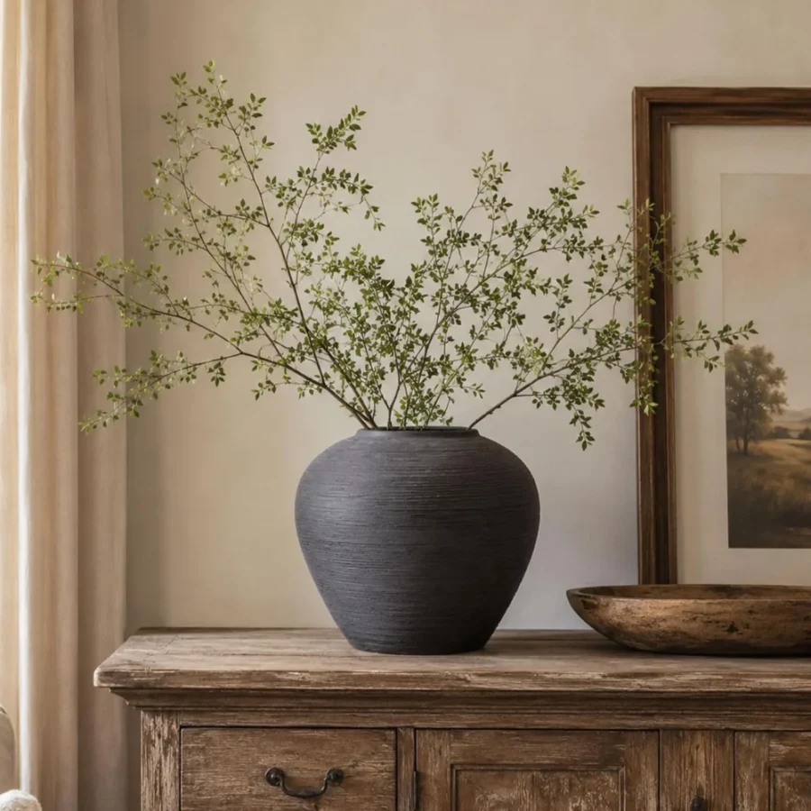 Vase rustique en terre cuite noire, 17,8 cm