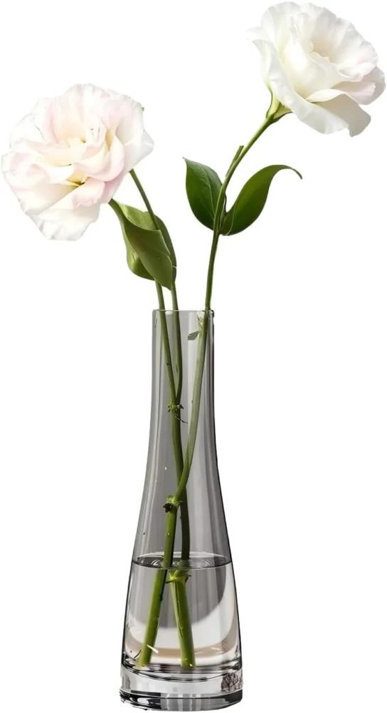 Vase soliflore en verre gris et transparent, 21 cm