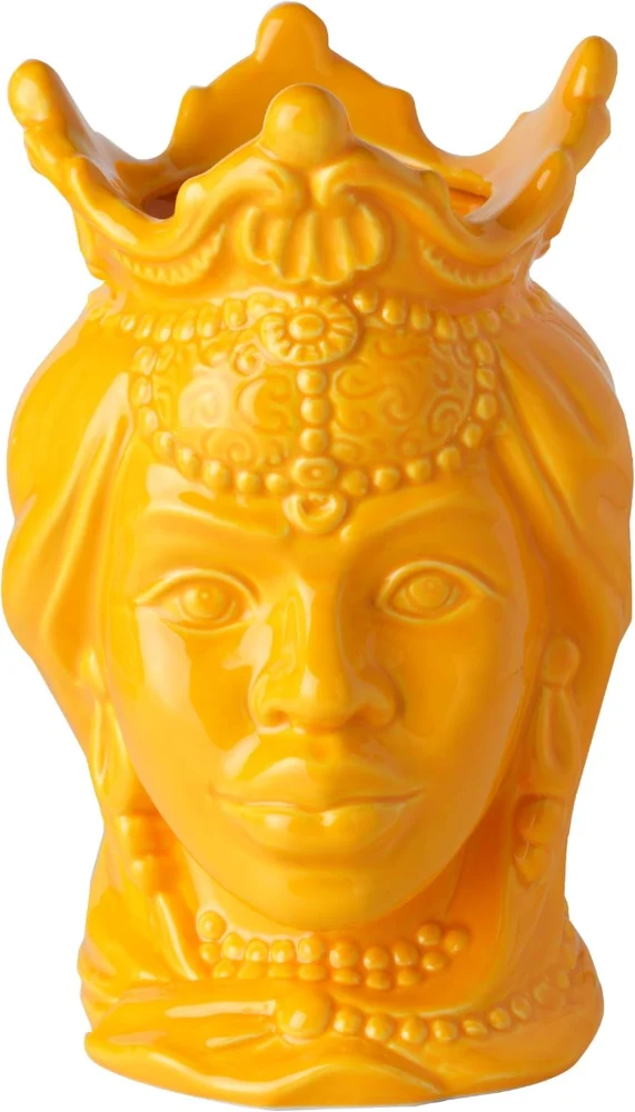 Vase tête de Moro en porcelaine jaune, style sicilien, 24 cm