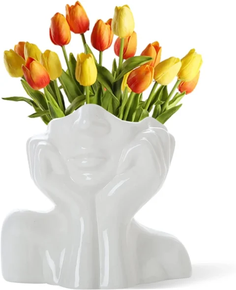 Vase visage en céramique blanche, style moderne