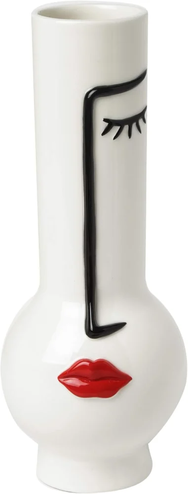Vase visage en céramique peinte à la main, col étroit