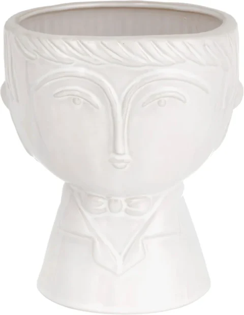 Vase visage garçon blanc en céramique peinte, 19 cm