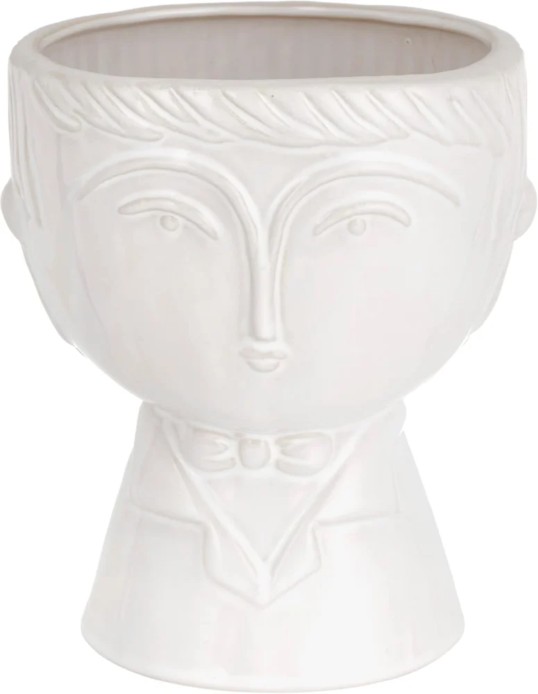 Vase visage garçon blanc en céramique peinte, 19 cm