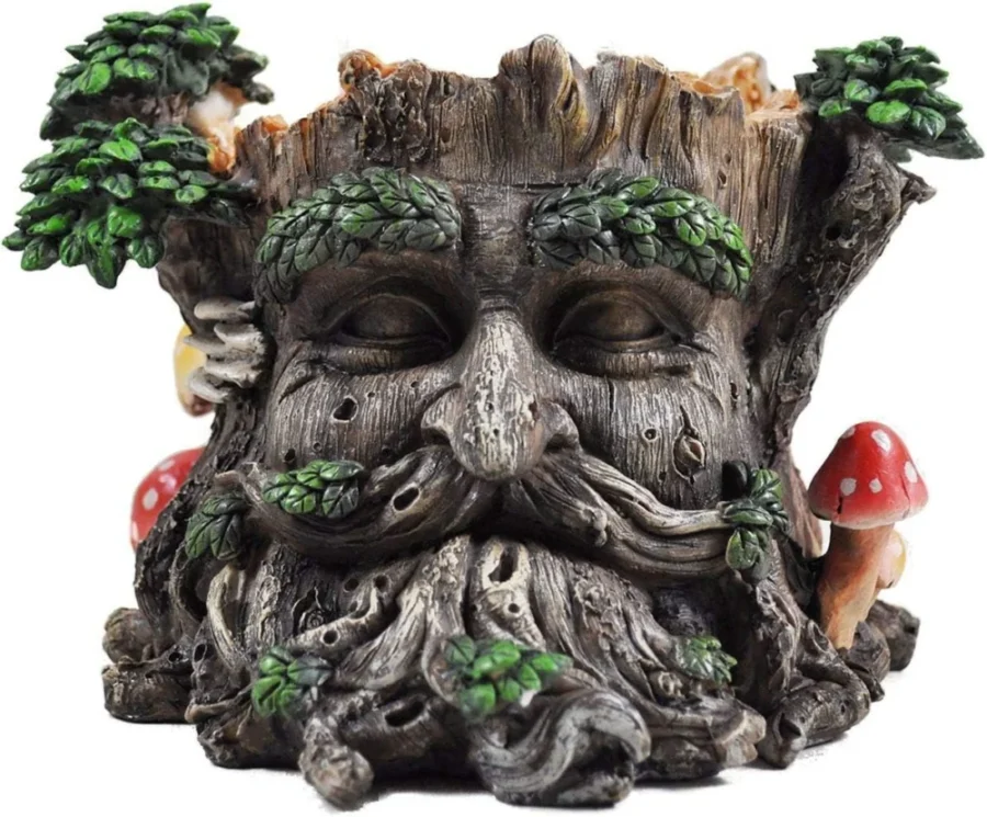 Visage décoratif en résine pour tronc d'arbre, 14 cm